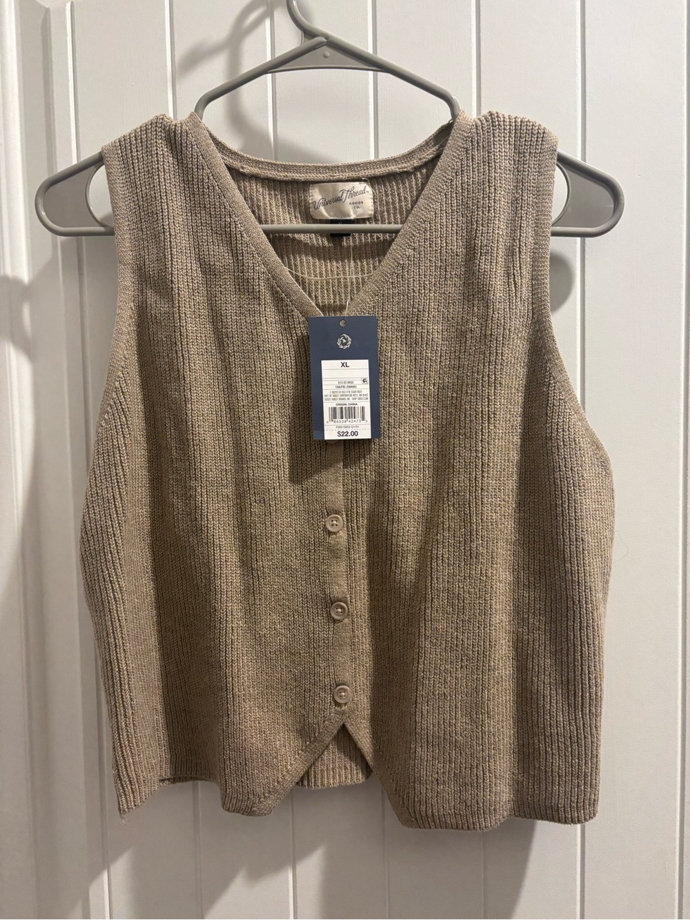 Universal Thread Taupe V-Neck Button Front Knit Vest XL NWT